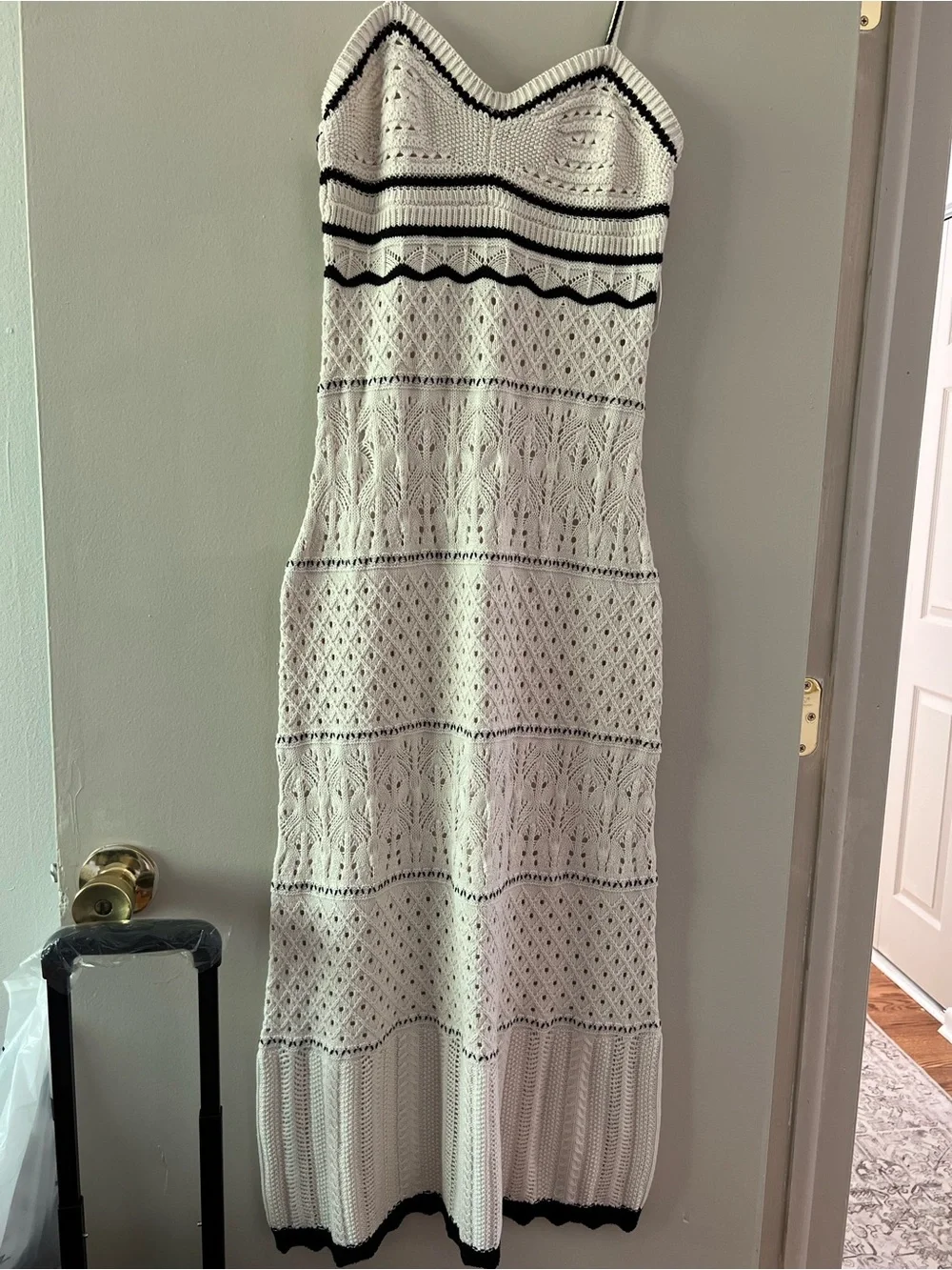 Olive & Oak White Crochet Maxi Dress with Black Trim - Picture 2 of 3